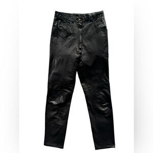 Pia Rucci Vintage 80s Black Leather Pants, High-Waisted Pleated Trousers Size 6